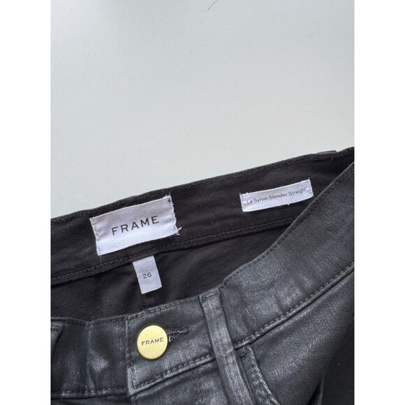 FRAME Le Sylvie Slender Straight Noir Coated Black Mid Rise Ankle Jeans, Size 26 - Picture 12 of 14